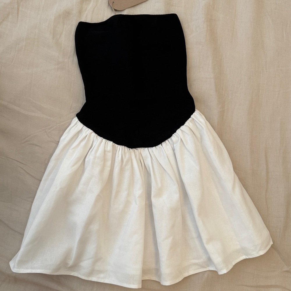 Meshki HANNAH Knit And Linen Mini Dress - Black/White NWT